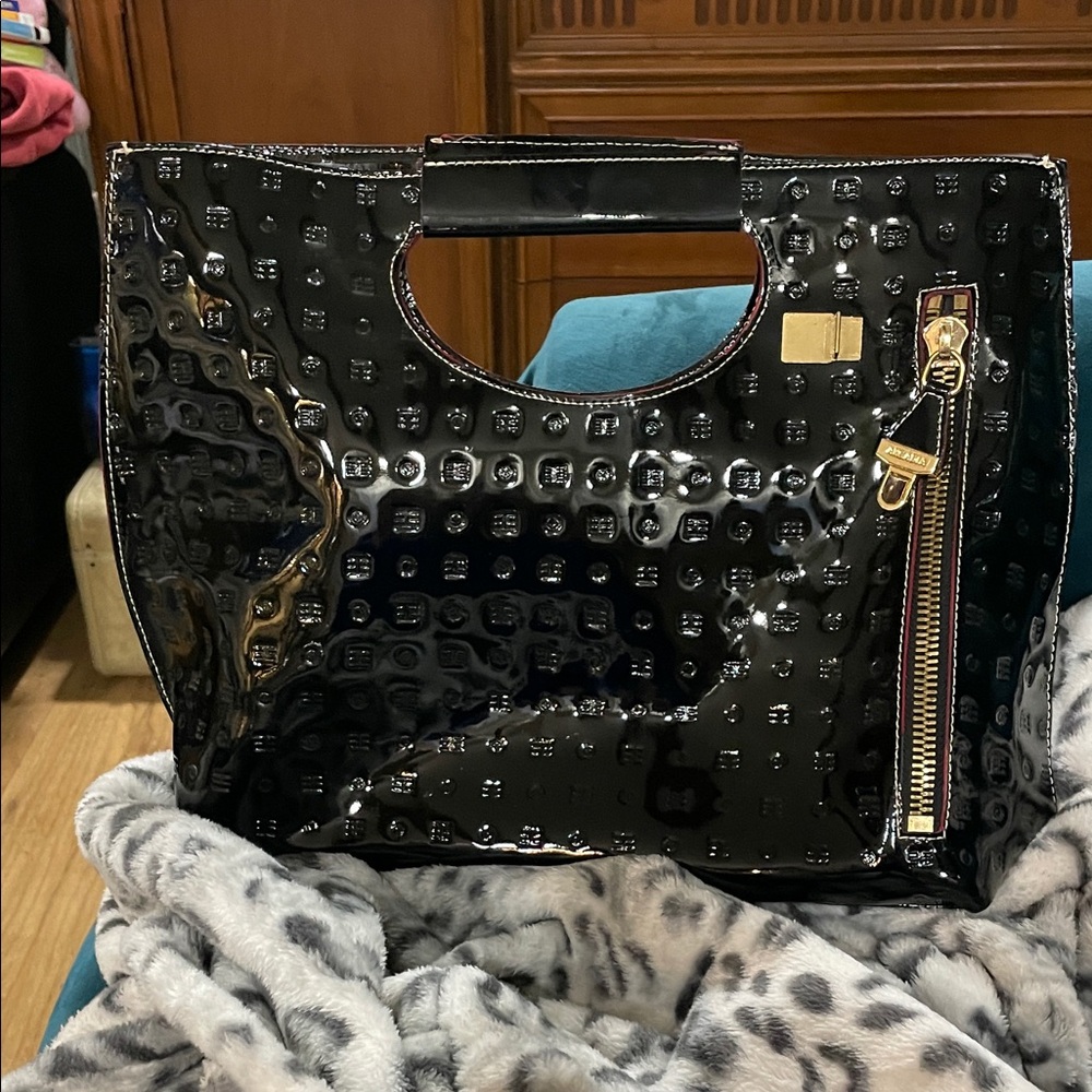 Arcadia Shiny Black Embossed Tote